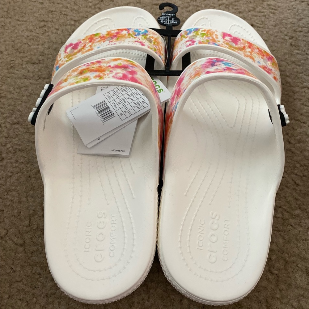 Crocs Men’s 9, Women’s 11 Slides Sandals Multicolor Tie Dye Slip On  (UNISEX)